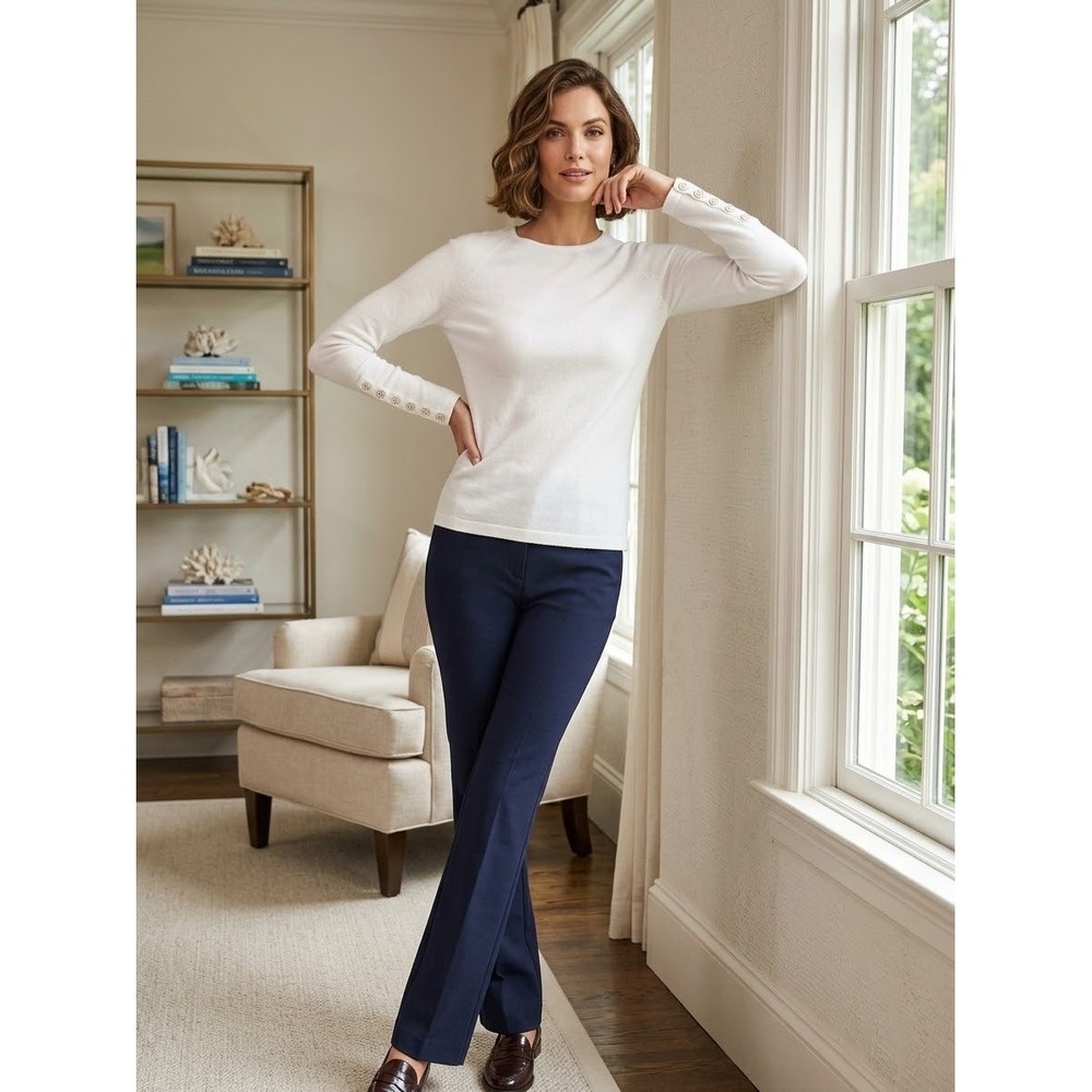 J.McLaughlin Womens White Button Cuff Raglan Long Sleeve Knit Top Small